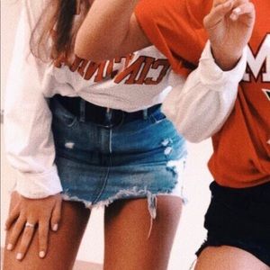 Distressed jean skirt